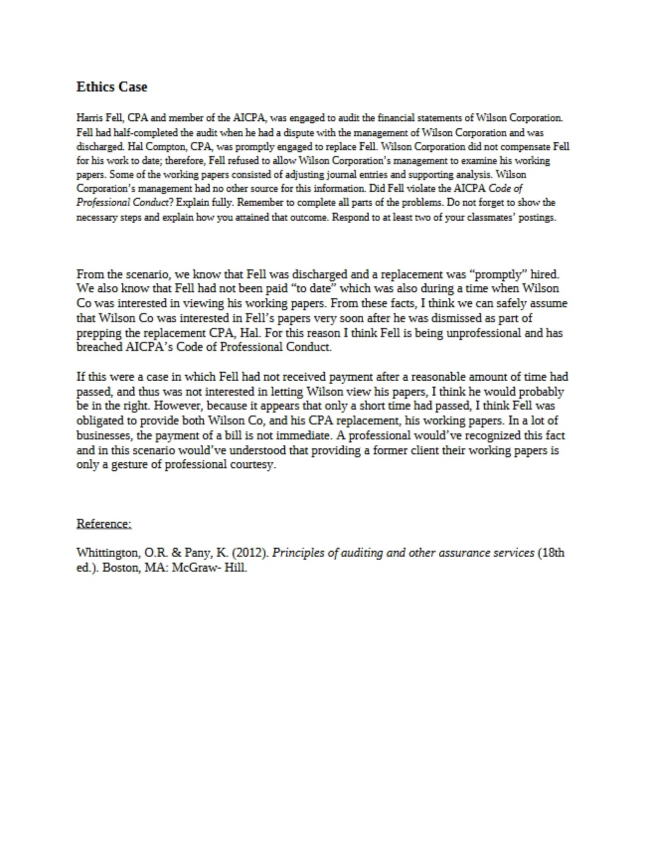 Case on Ethics