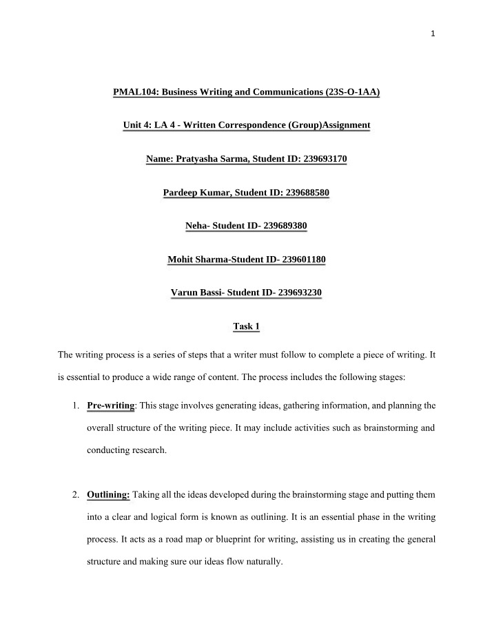 Unit 4 Assignment - Group 5 (PMAL104)