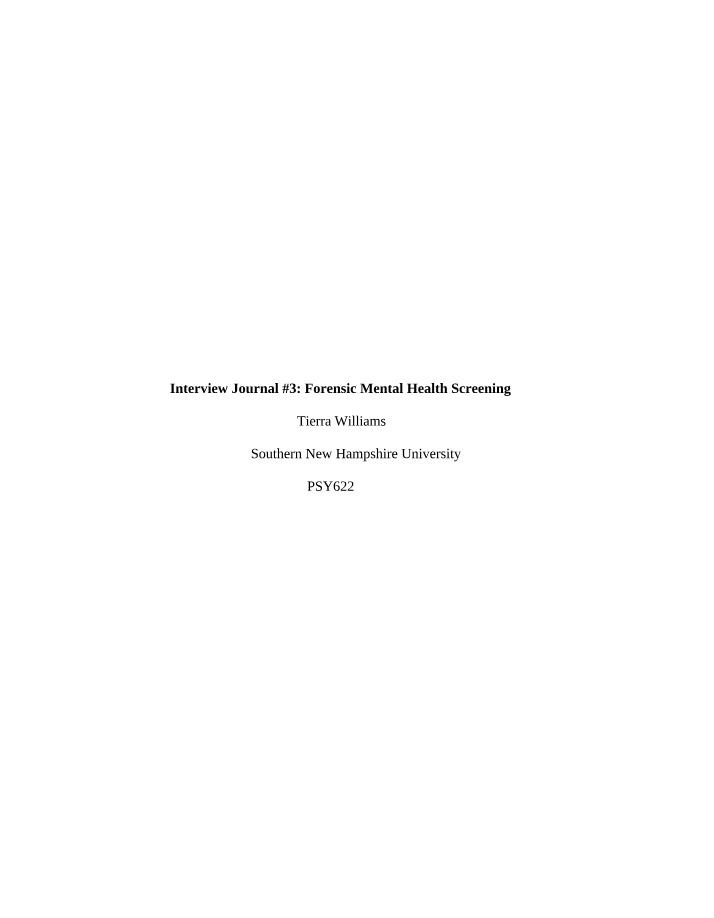 Forensic Mental Health Screening - Interview Journal 3