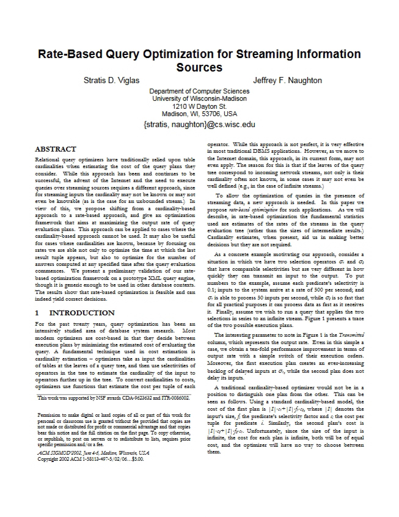 Streaming Information Sources Rate-Based Query Optimization