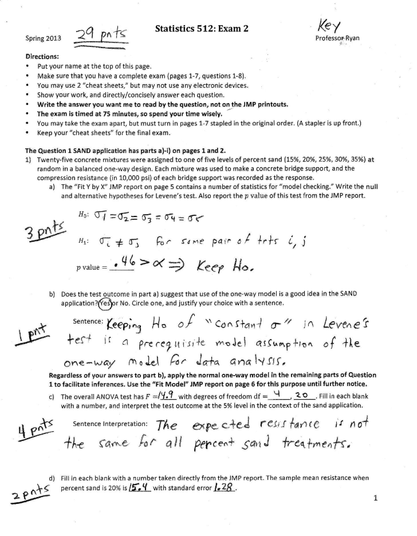 Key for Spring 2013 Exam 2
