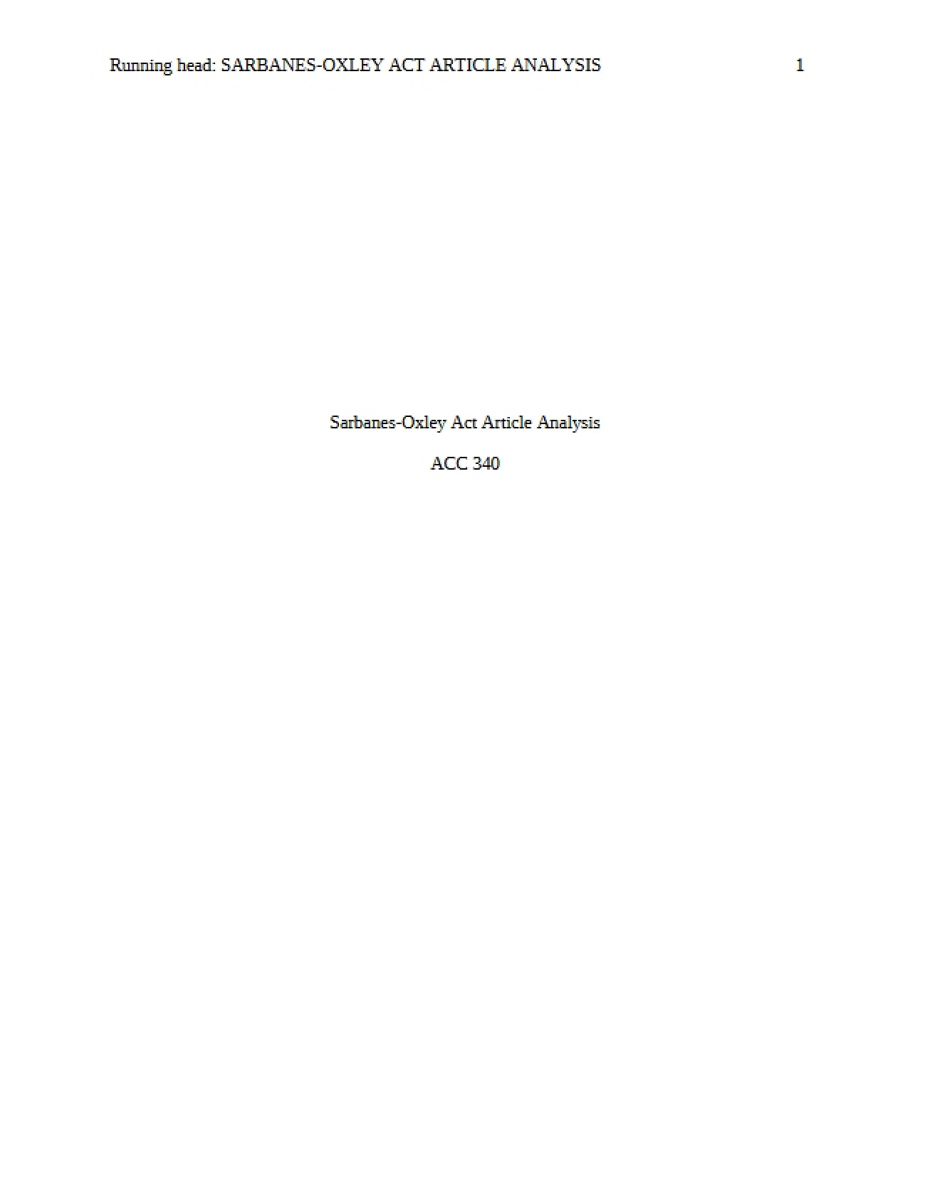 Analysis of Sarbanes-Oxley Act Article