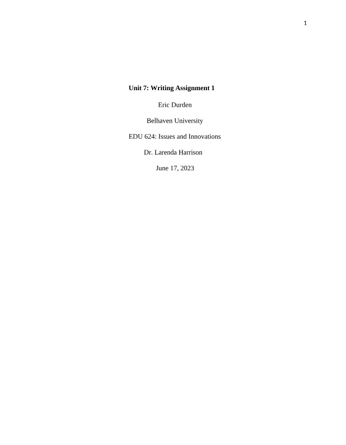 Writing Assignment 1 for EDU 624