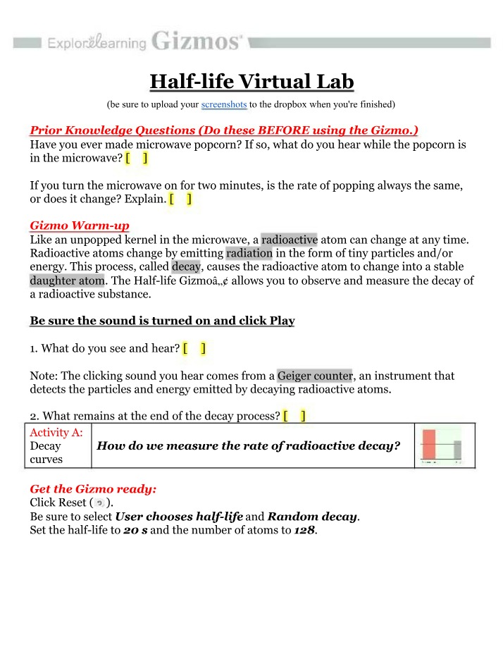 Virtual Lab - Half-life