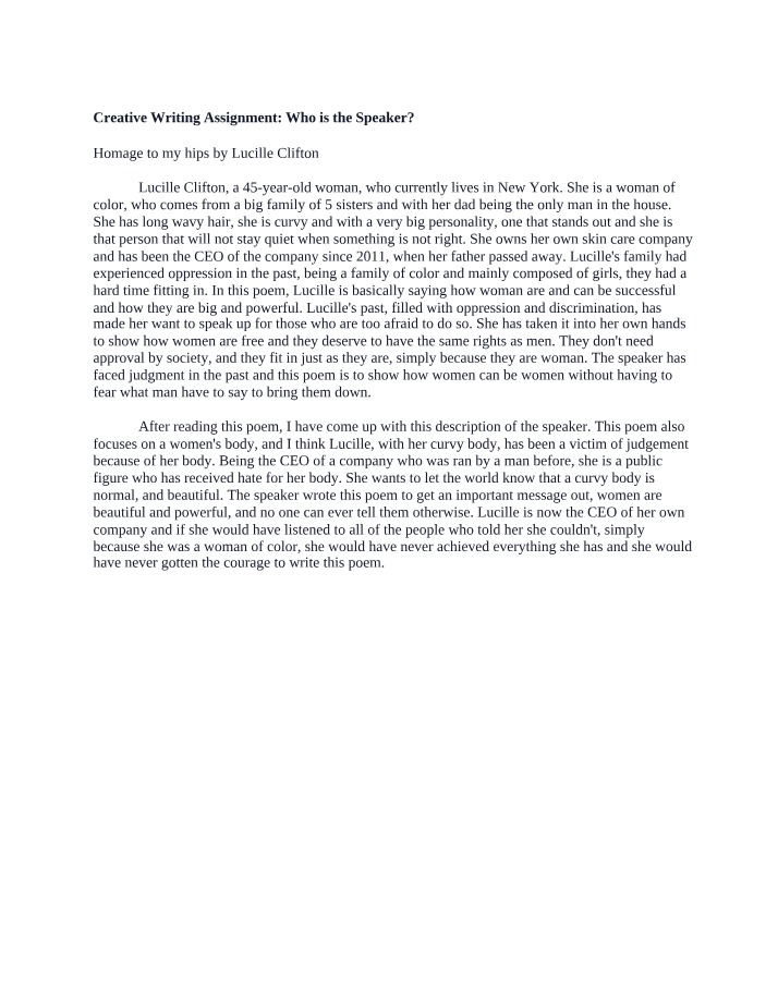 Who is the Speaker Creative Writing Assignment