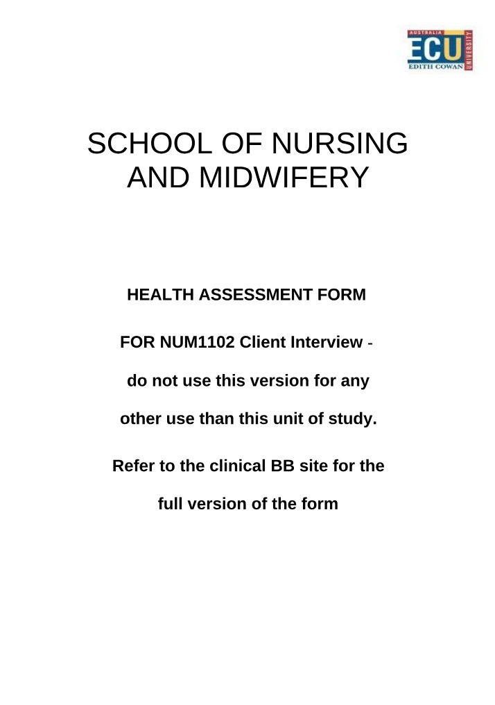 Health Assessment Form - Client Interview (NUM1102)