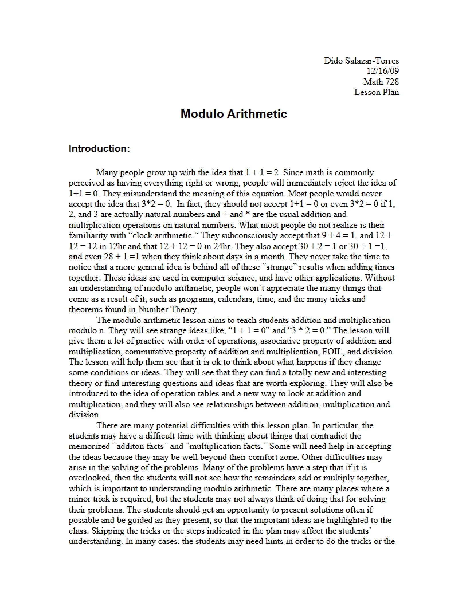 Arithmetic with Modulo