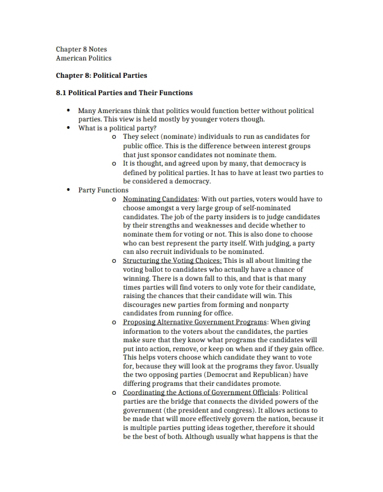 Political Parties (Chapter 8)