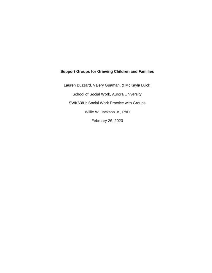 Grieving Children and Families - Support Groups