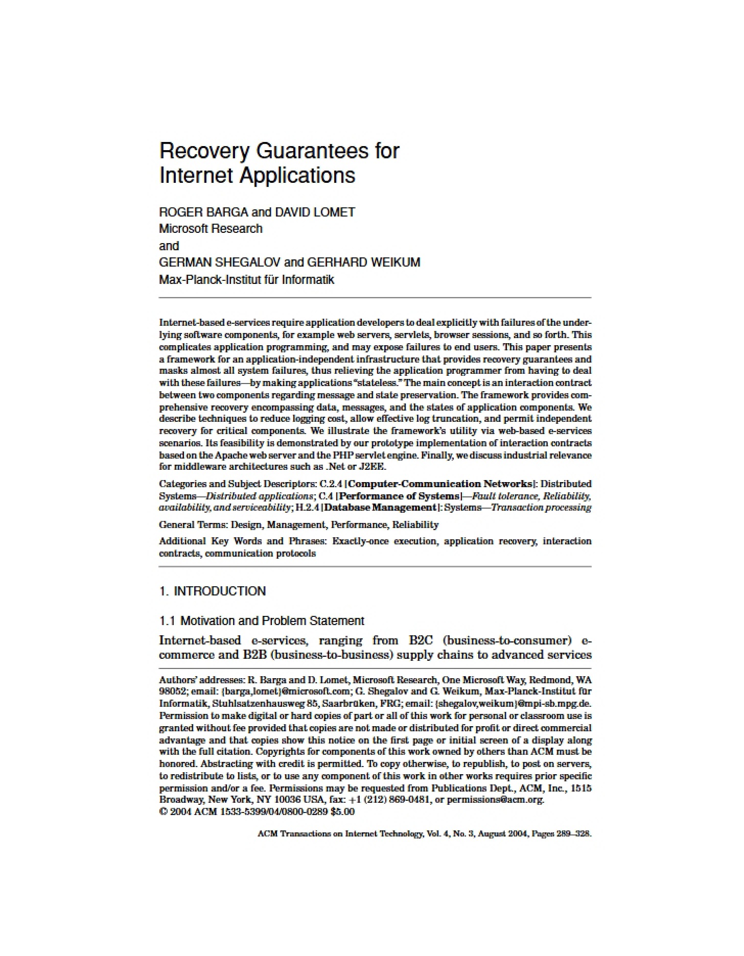 Internet App Recovery Guarantees