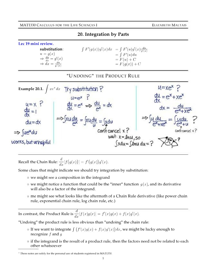 Notes on Integration by Parts - MAT1330