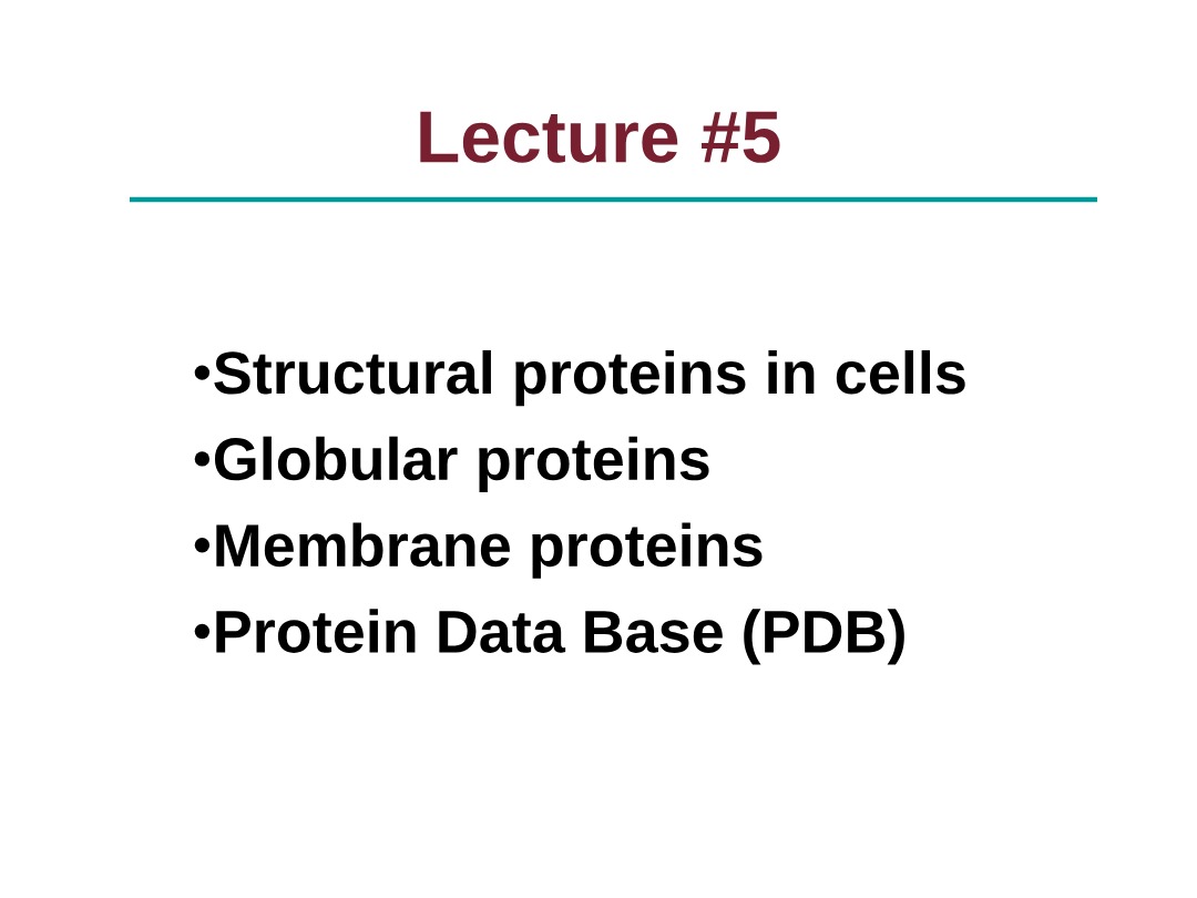 Proteins - Lecture 5