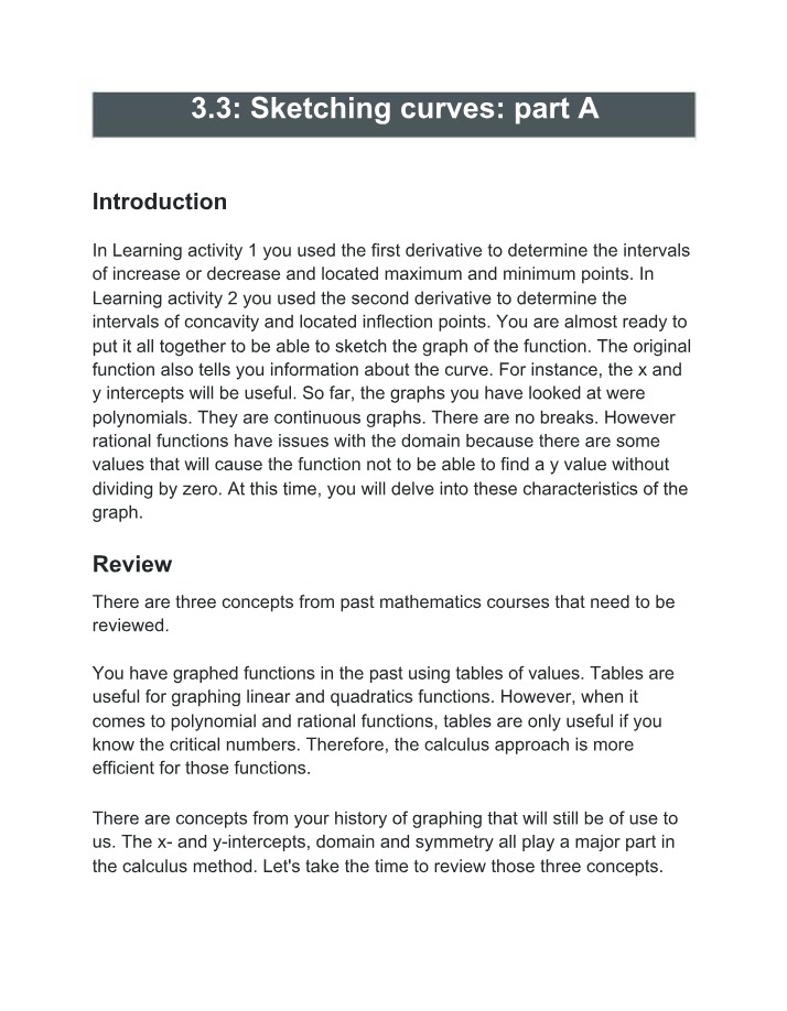 Curve Sketching Part A Notes