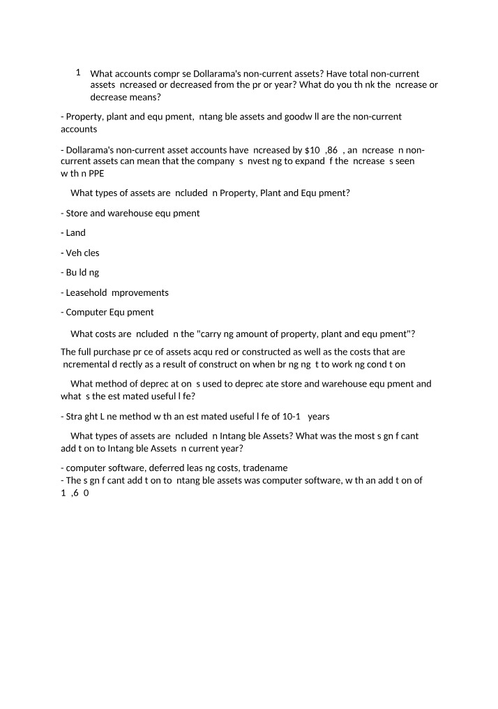 Dollarama Chapter 8 - Non-Current Assets Questions
