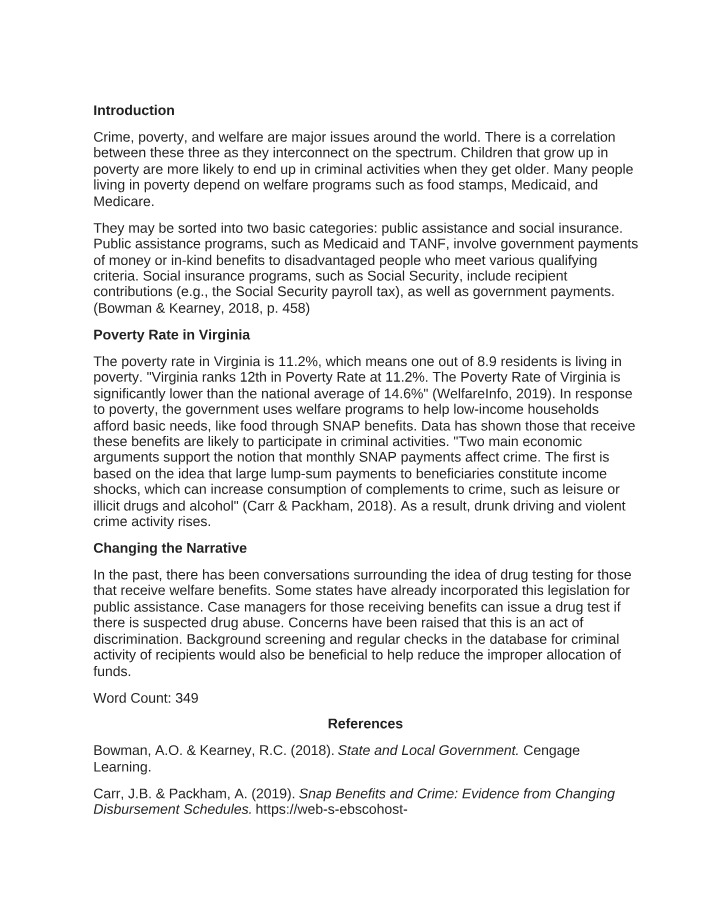 Welfare Programs and Crime - An Introduction