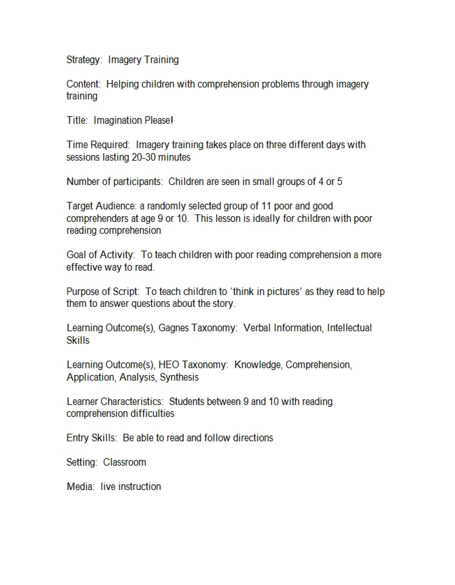 Training in Imagery Strategy