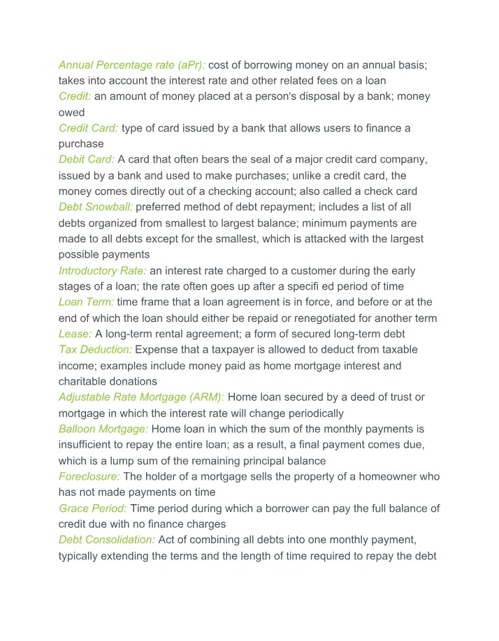 Glossary of Financial Terms