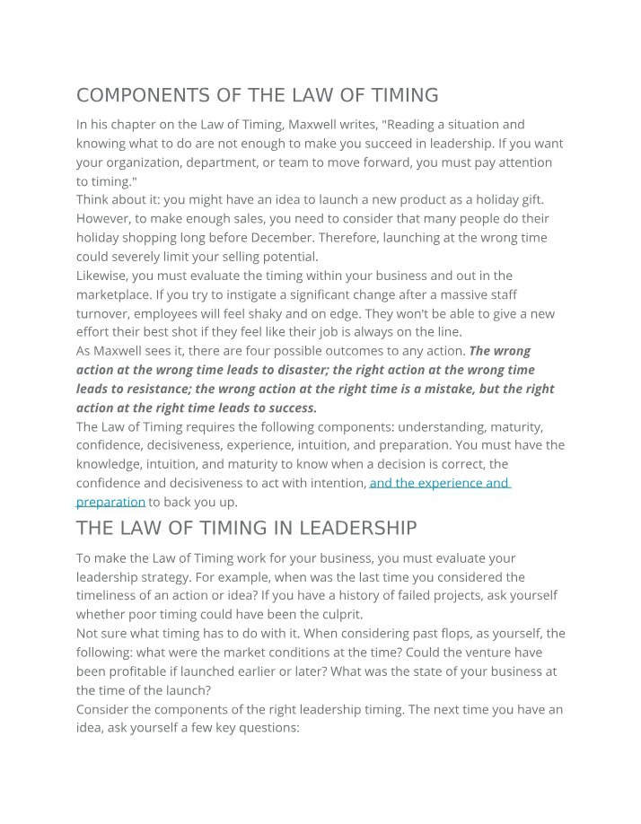 The Law of Timing