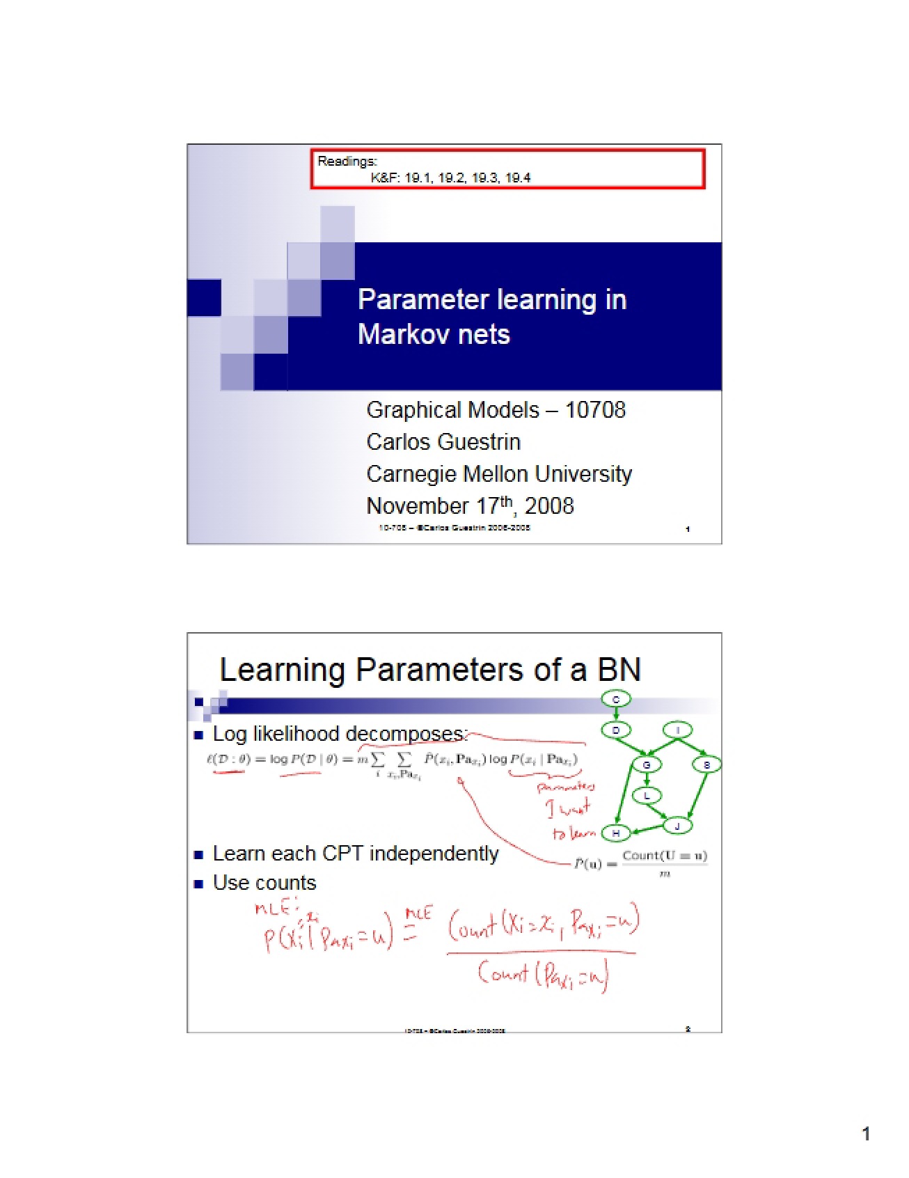 Markov Networks Parameter Learning