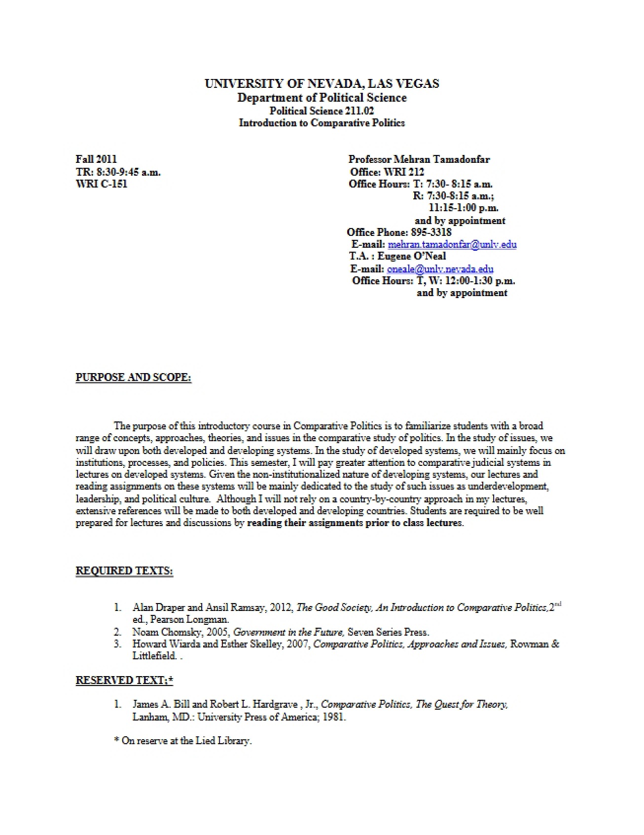 Course Syllabus for Comparative Politics