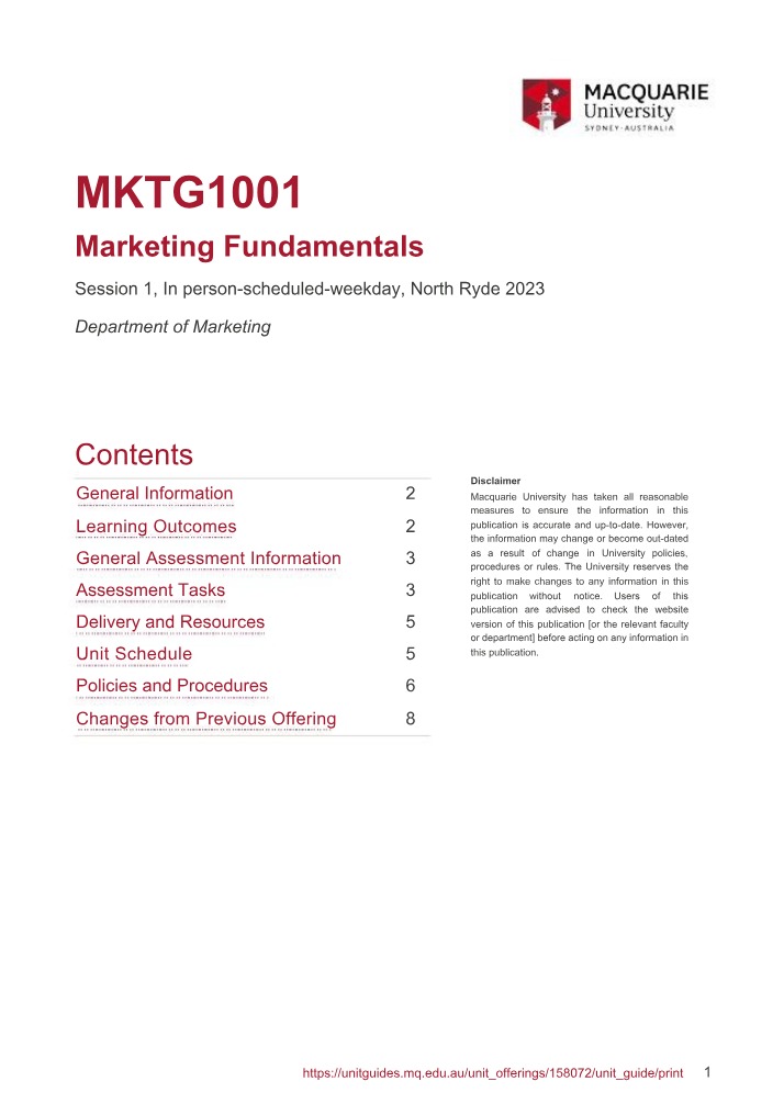 Marketing Fundamentals Unit Guide
