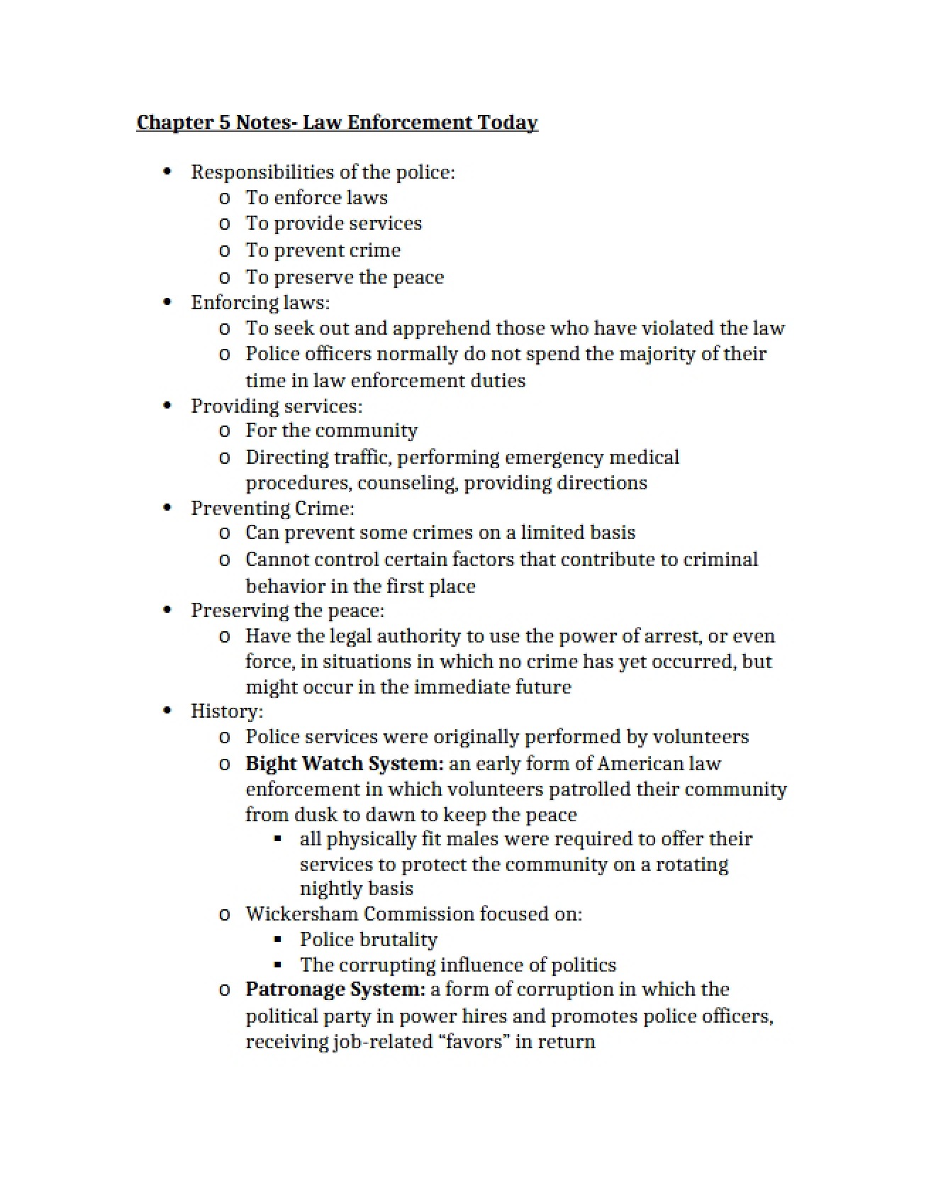 Chapter 5 Notes Law Enforcement