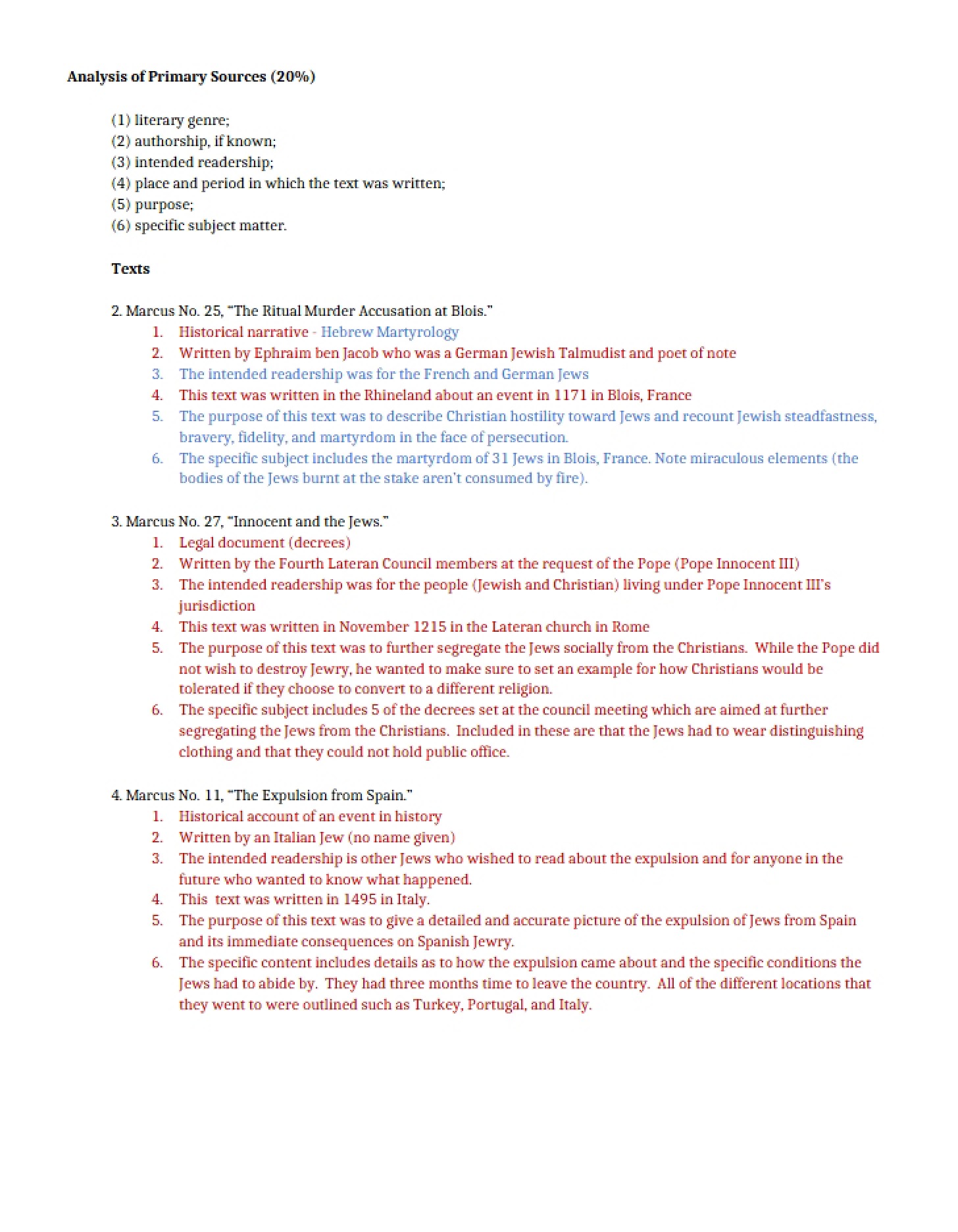Analysis of Sources (Primary)