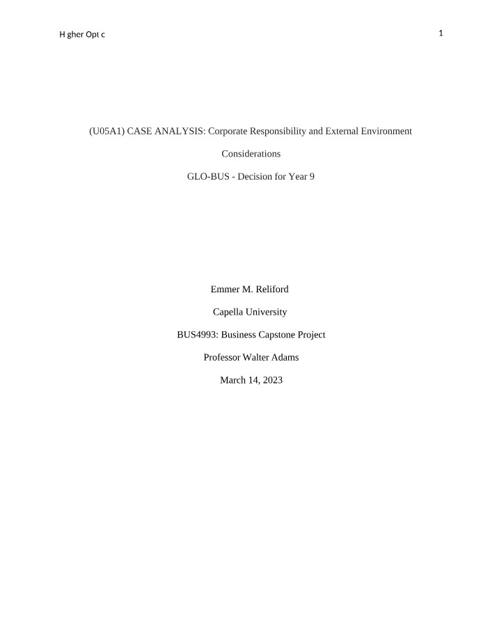 BUS4993 Business Capstone Case Analysis