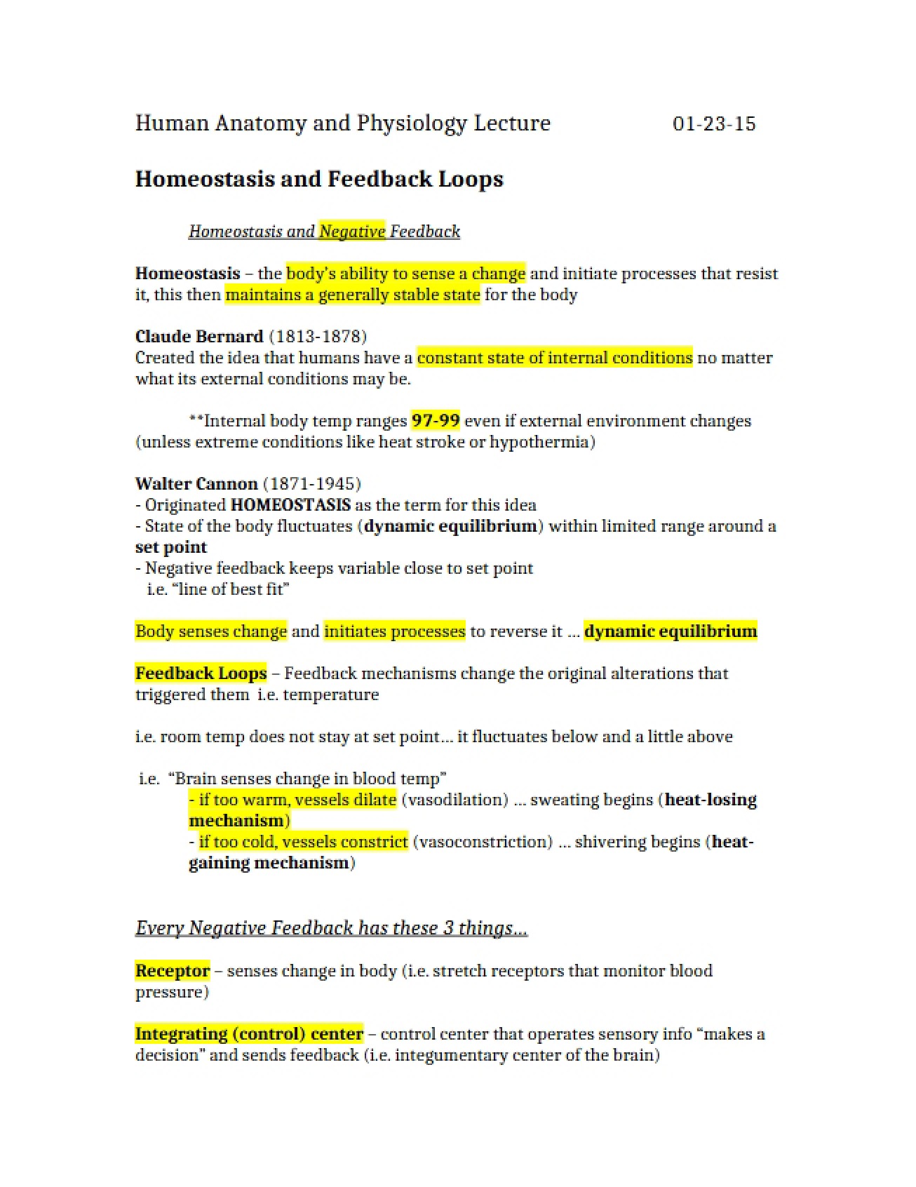 Mechanisms of Feedback and Homeostasis