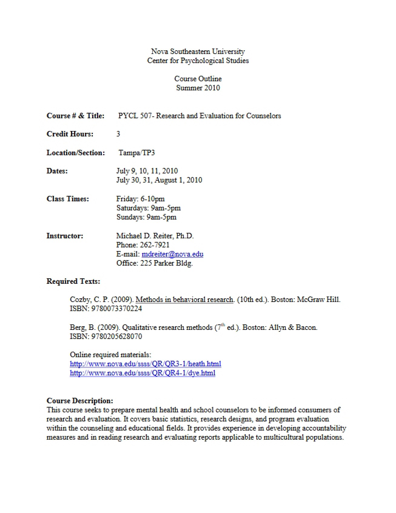 Evaluation and Research Outline