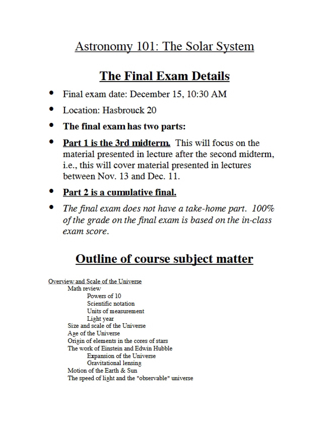 Details for Final Examination