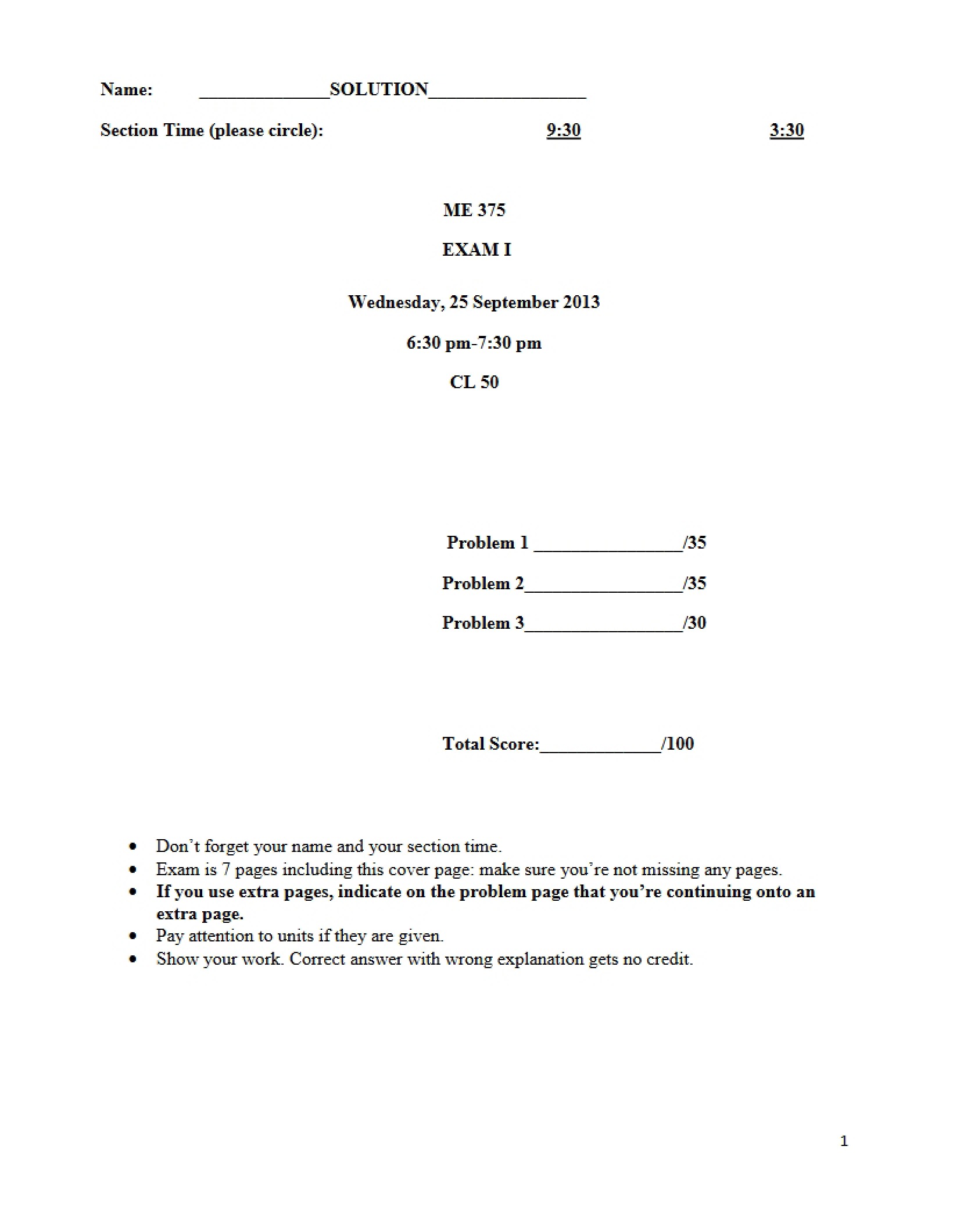 Solutions for Test 1