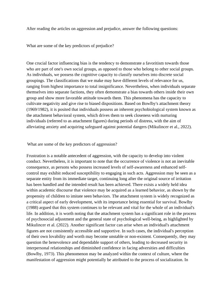 Aggression and Prejudice - PSY 530 Discussion 9-1