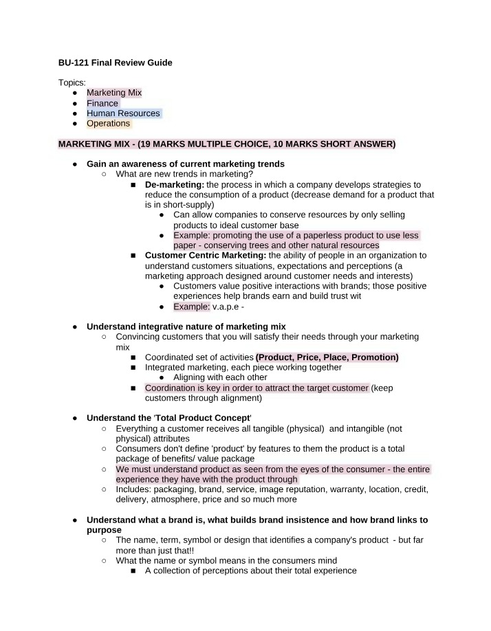 BU121 Review Guide for Final Exam