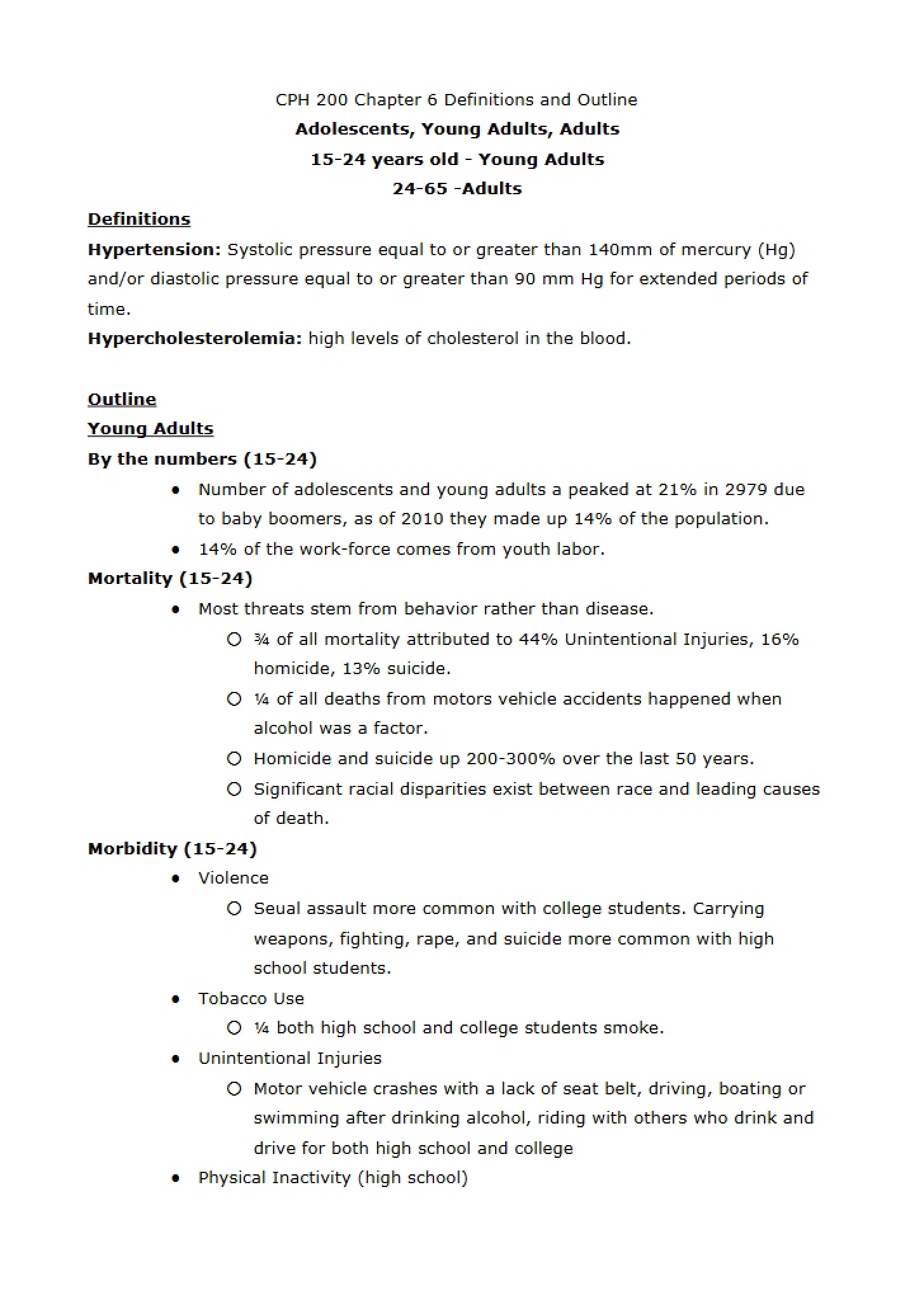 Chapter 6 Outline and Definitions