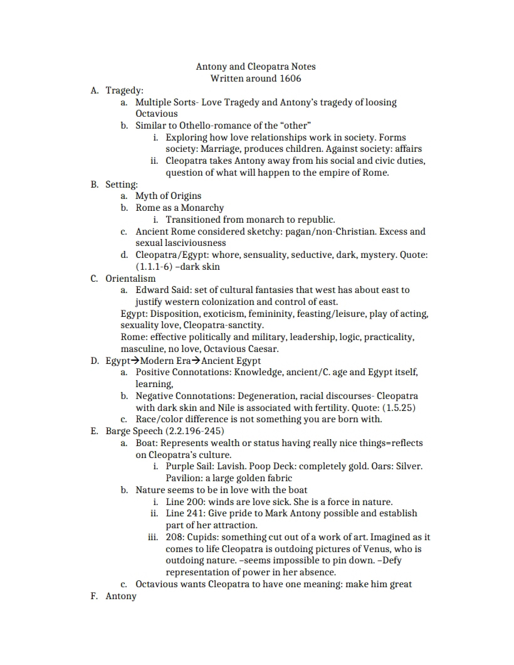 Notes on Antony and Cleopatra