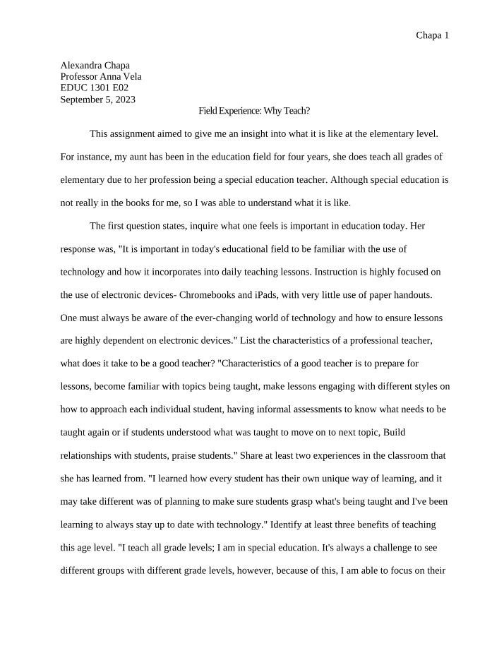 Why Teach Field Experience