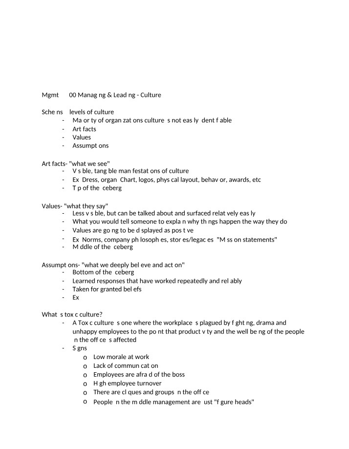 Mgmt 5500 - Managing and Leading Culture