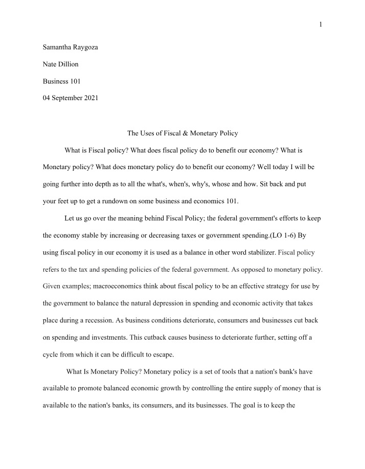 Fiscal and Monetary Policy - Compare and Contrast