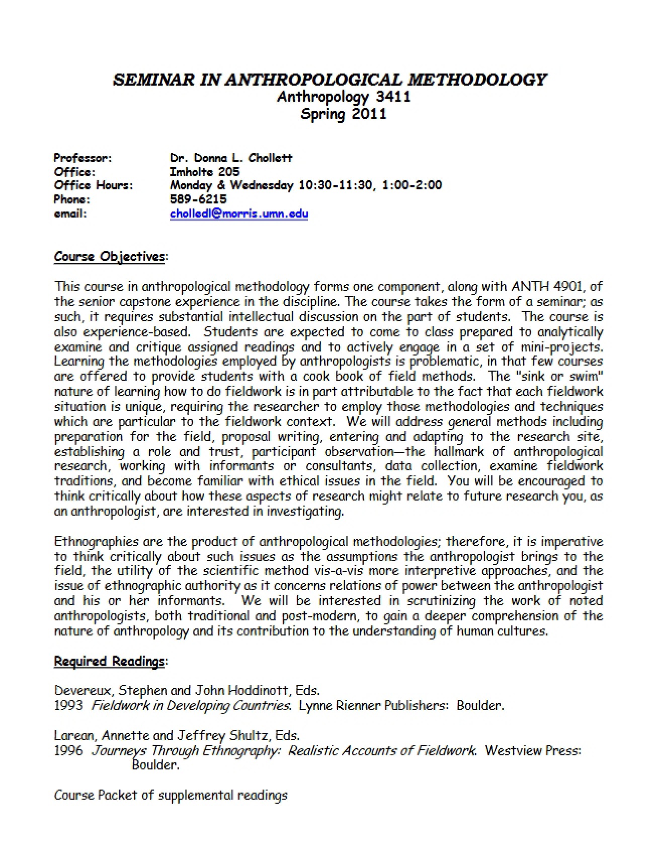 Anthropological Methodology Syllabus