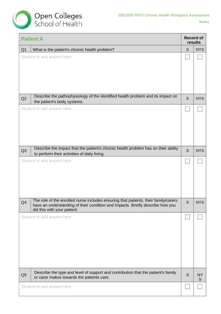 Workplace Assessment for Chronic Health