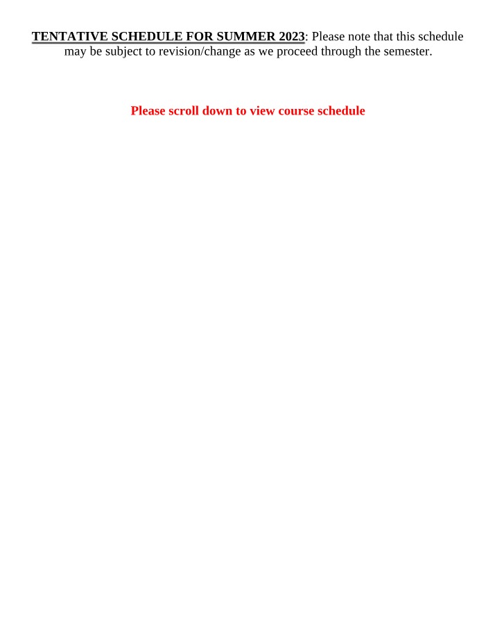 Summer 2023 Course Schedule for STAT 212