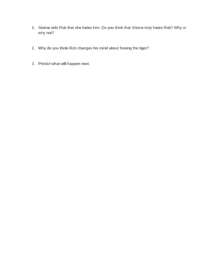 Questions for Tiger Rising