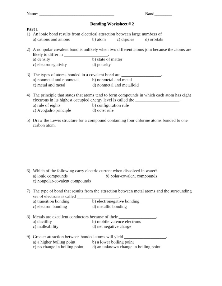 Worksheet 2 - Bonding