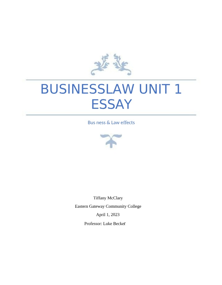 Business Law Unit 1 Essay