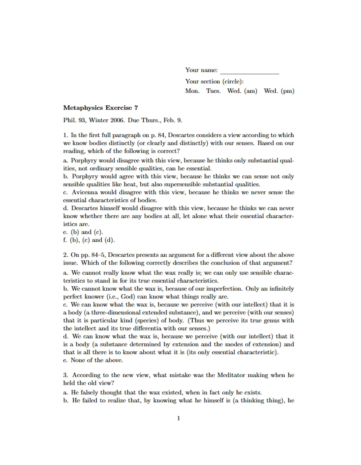 Exercise 7 Metaphysics