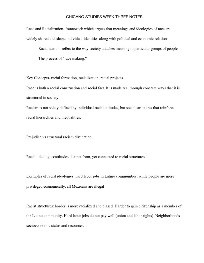 Notes for Chicano Studies Week Three