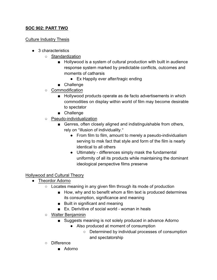 The Culture Industry Thesis - An Examination of Standardization