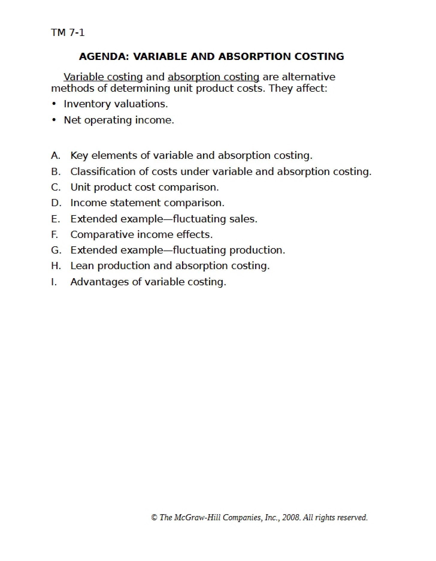 Costing Methods Absorption and Variable