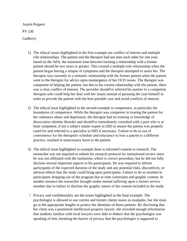 Ethical Issues in Therapy - Conflict of Interest and Boundaries